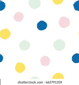 Polka dot pattern.  Hand illustrated seamless vector background. Simple, arty and colorful.