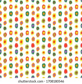 Patrón de puntos de polka.Ornamento folclórico geométrico Ikat. Memphis de estilo retro. Niños, niños dibujan.