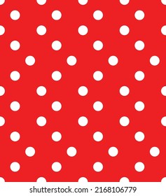 Polka dot pattern on red background vector seamless print, trendy texture