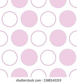 Polka Dot pattern with pink and white circles, seamless vector surface pattern design