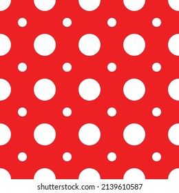 Polka dot pattern red background, trendy seamless texture.