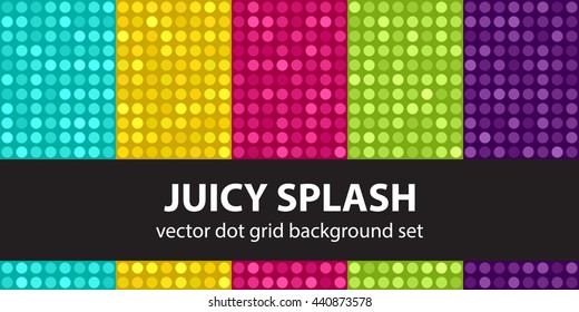 Polka dot pattern set "Juicy Splash". Vector seamless dot backgrounds