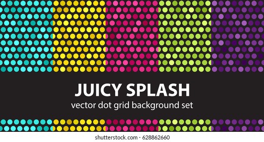 Polka dot pattern set "Juicy Splash". Vector seamless geometric dot backgrounds