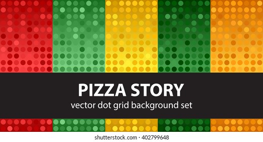 Polka dot pattern set Pizza Story. Vector seamless geometric dot backgrounds