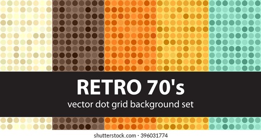 Polka dot pattern set Retro 70s. Vector seamless geometric dot backgrounds