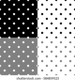 Polka dot pattern set. Retro vector seamless background with black and white rounds