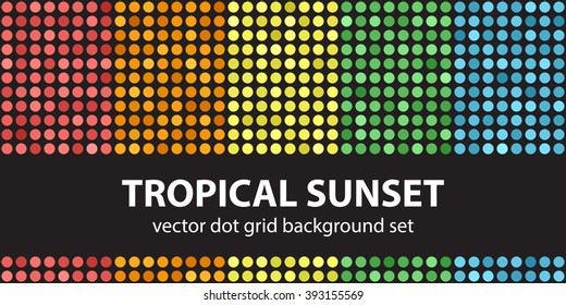 Polka dot pattern set Tropical Sunset. Vector seamless geometric backgrounds