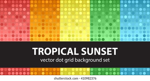 Polka dot pattern set "Tropical Sunset". Vector seamless gradient dot backgrounds