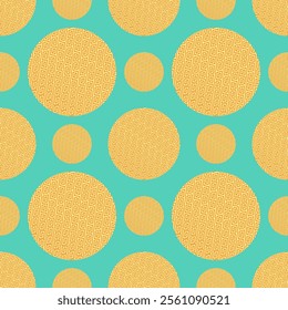 Polka Dot Pattern, Teal and Gold Seamless Pattern, Abstract Geometric Pattern, Teal and Gold Circles, Retro Wallpaper Design, Teal and Gold Polka Dot Pattern, Modern Geometric Background