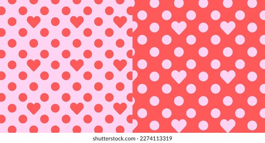 Polka dot patterns for Valentine's Day. Hearts, messages of love.Valentine's day pattern. Valentine's day background. Valentine's day card. 14th February.