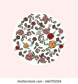 polka dot, pink card, hand drawn roses