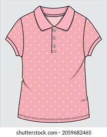 POLKA DOT POLO KNIT TOP WITH CAP SLEEVES FOR TODDLER GIRLS AND KID GIRLS IN EDITABLE VECTOR FILE