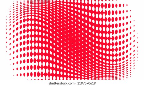 Polka dot pop art halftone pattern. Gradient dots background. Modern bright red white festive vector illustration. Abstract curves. Points backdrop. Bright colors dotted spotted pattern