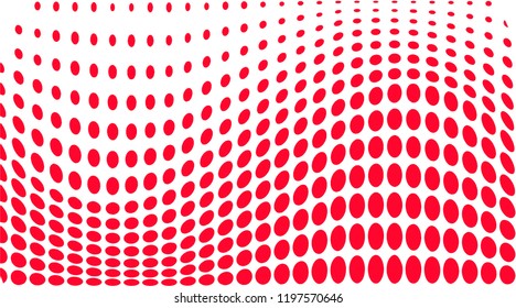 Polka dot pop art halftone pattern. Gradient dots background. Modern bright red white festive vector illustration. Abstract curves. Points backdrop. Bright colors dotted spotted pattern