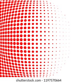 Polka dot pop art halftone pattern. Gradient dots background. Modern bright red white festive vector illustration. Abstract curves. Points backdrop. Bright colors dotted spotted pattern