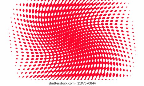 Polka dot pop art halftone pattern. Gradient dots background. Modern bright red white festive vector illustration. Abstract curves. Points backdrop. Bright colors dotted spotted pattern