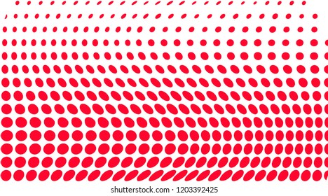 Polka dot pop art halftone pattern. Gradient dots background. Modern bright red white festive vector illustration. Abstract curves. Points backdrop. Bright colors dotted spotted pattern