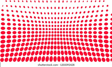 Polka dot pop art halftone pattern. Gradient dots background. Modern bright red white festive vector illustration. Abstract curves. Points backdrop. Bright colors dotted spotted pattern