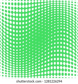 Polka dot pop art halftone pattern. Green dots on white background. Modern bright festive vector illustration. Abstract curves. Points backdrop. Bright colors dotted spotted 