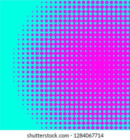 Polka dot pop art halftone pattern. Pink dots on turquoise background. Modern bright festive vector illustration. Abstract curves. Points backdrop. Bright colors dotted spotted 