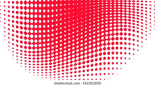 Polka dot pop art halftone pattern. Red dots on white background. Modern bright festive wide vector illustration. Abstract curves. Points backdrop. Bright colors dotted spotted 