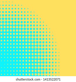 Polka dot pop art halftone pattern. Blue dots on yellow background. Modern bright festive vector illustration. Abstract curves. Points backdrop. Bright colors dotted spotted 