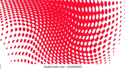 Polka dot pop art halftone pattern. Red dots on white background. Modern bright festive wide vector illustration. Abstract curves. Points backdrop. Bright colors dotted spotted 