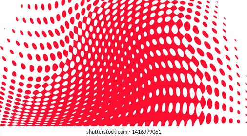 Polka dot pop art halftone pattern. Red dots on white background. Modern bright festive wide vector illustration. Abstract curves. Points backdrop. Bright colors dotted spotted 