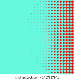 Polka dot pop art halftone pattern. Red dots on green background. Modern bright festive vector illustration. Abstract curves. Points backdrop. Bright colors dotted spotted 