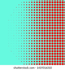 Polka dot pop art halftone pattern. Red dots on green background. Modern bright festive vector illustration. Abstract curves. Points backdrop. Bright colors dotted spotted 
