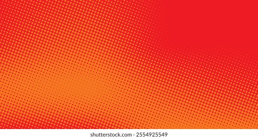 Polka dot pop art halftone pattern. Red dots on orange background
