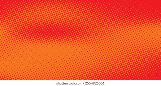 Polka dot pop art halftone pattern. Red dots on orange background
