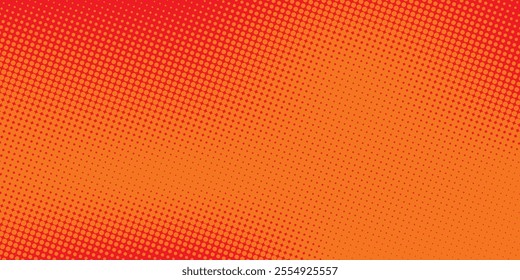 Polka dot pop art halftone pattern. Red dots on orange background
