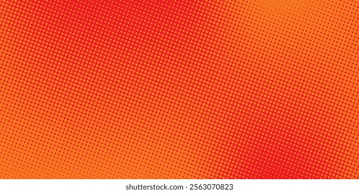 Polka dot pop art halftone pattern. Red dots on orange background
