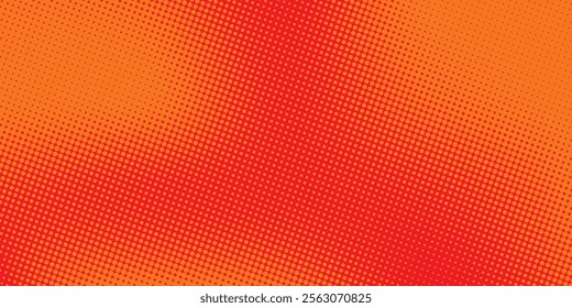 Polka dot pop art halftone pattern. Red dots on orange background
