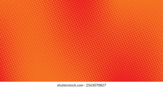 Polka dot pop art halftone pattern. Red dots on orange background
