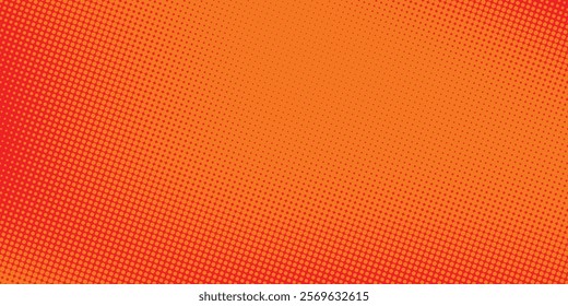 Polka dot pop art halftone pattern. Red dots on orange background
