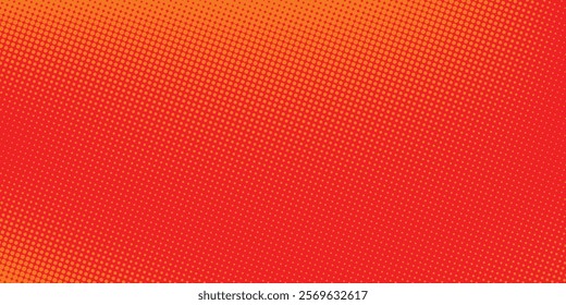 Polka dot pop art halftone pattern. Red dots on orange background
