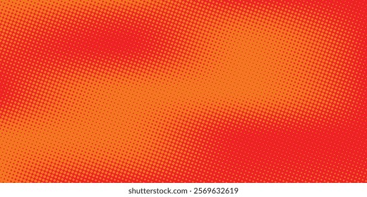 Polka dot pop art halftone pattern. Red dots on orange background
