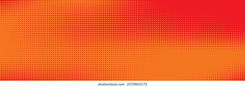 Polka dot pop art halftone pattern. Red dots on orange background
