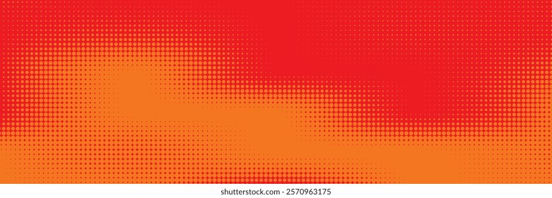 Polka dot pop art halftone pattern. Red dots on orange background
