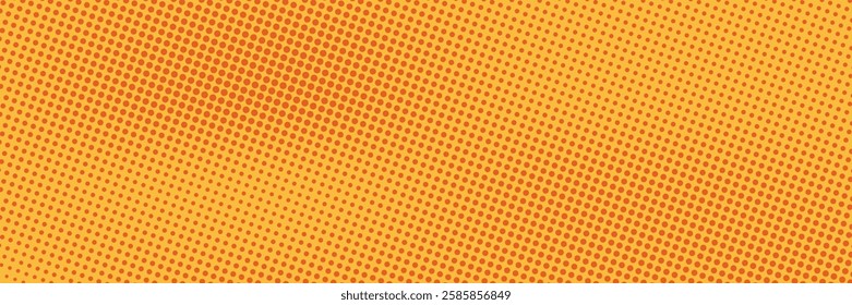 Polka dot pop art halftone pattern. Red dots on orange background
