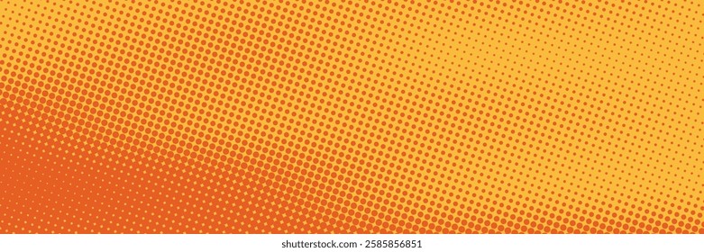 Polka dot pop art halftone pattern. Red dots on orange background
