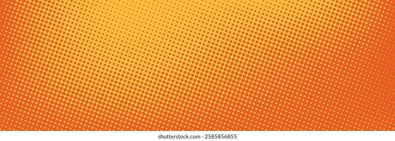 Polka dot pop art halftone pattern. Red dots on orange background
