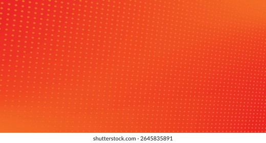 Patrón de medio tono de arte pop de lunares. Puntos rojos sobre fondo naranja