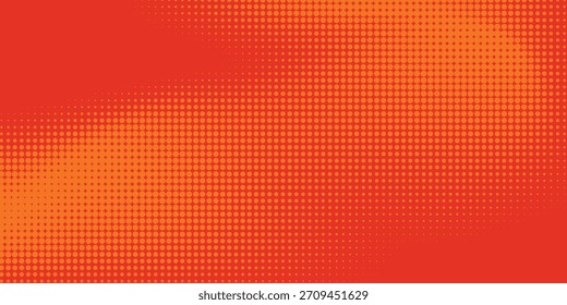 Patrón de medio tono de arte pop de lunares. Puntos rojos sobre fondo naranja. ilustración de Vector abstracto.
