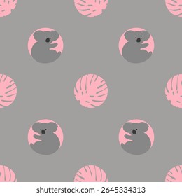 Polka impressão ponto com coala bonito ursos e folhas tropicais. Padrão de vetor contínuo