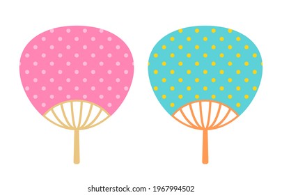 polka dot print hand fan, summer paper fan vector illustration isolated