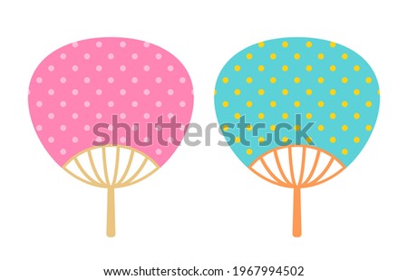 polka dot print hand fan, summer paper fan vector illustration isolated