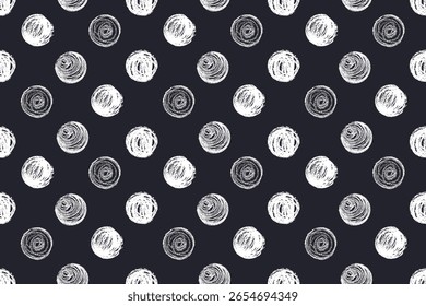 Patrón sin fisuras peculiares de lunares de círculos pastel ondulados en color blanco. Fondo de pantalla de garabatos para niños para temas de pizarra de jardín de infantes, decoraciones de dormitorio de flores estilo cera o carbón. Vector